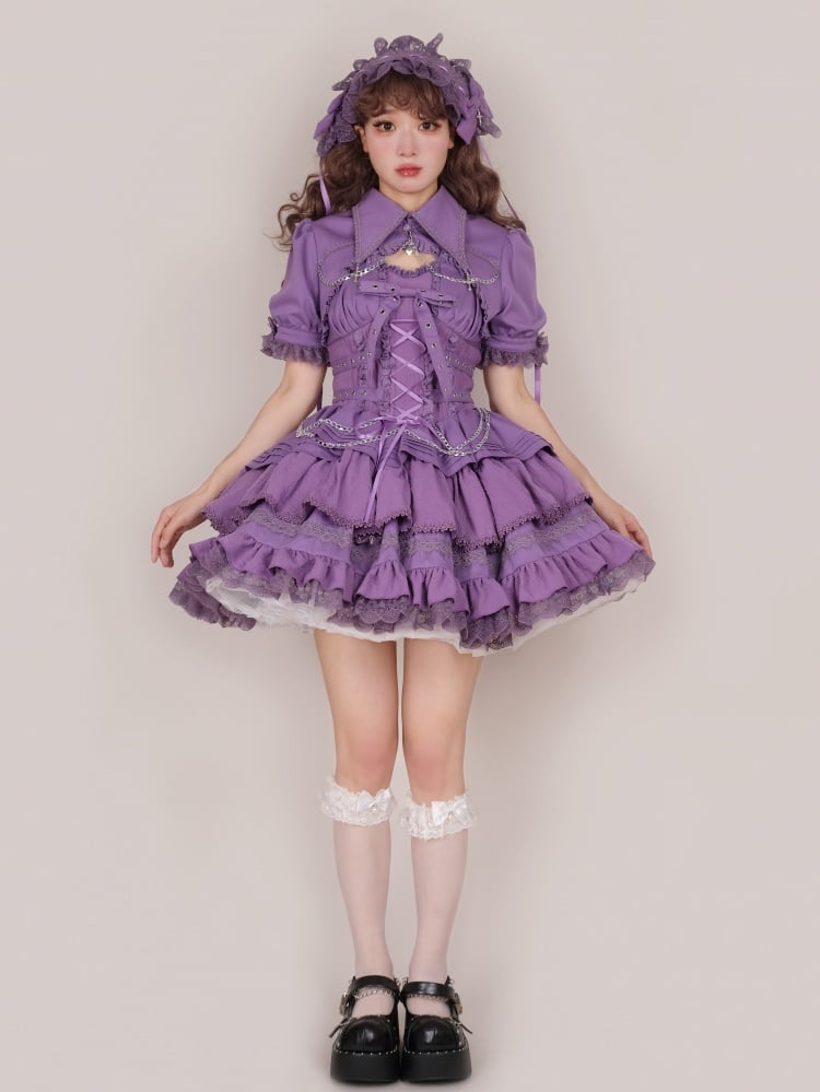 Purple Punk Goth Short Jumper Skirt Adjustable Criss-cross Straps Waist