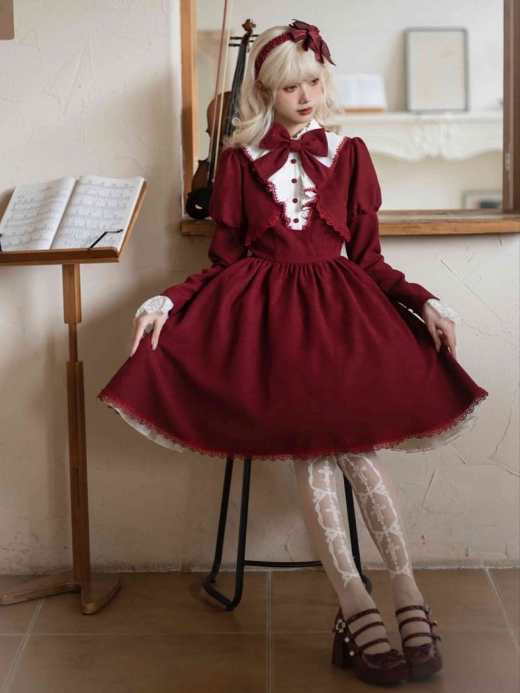 Ruffle Neckline Red Witch Dress Juliette Sleeves One Piece