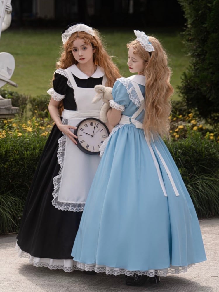 Plus Size Friendly Blue Long Version Maid One Piece + Apron Alice in Wonderland Vibes