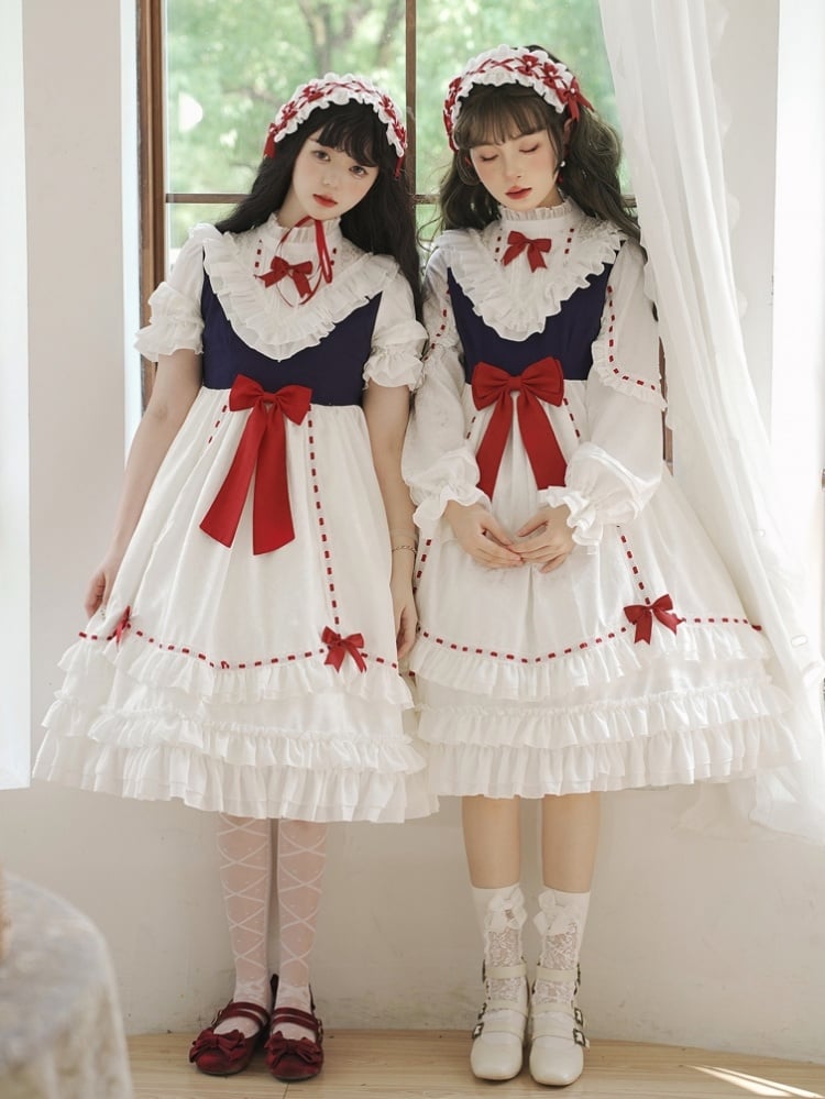 Ruffle Edward Neck Snow White Short/Long Sleeves One Piece