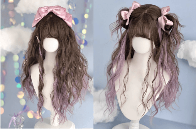 Highlight Hair Color Long Wavy Synthetic Wig 6 Colors