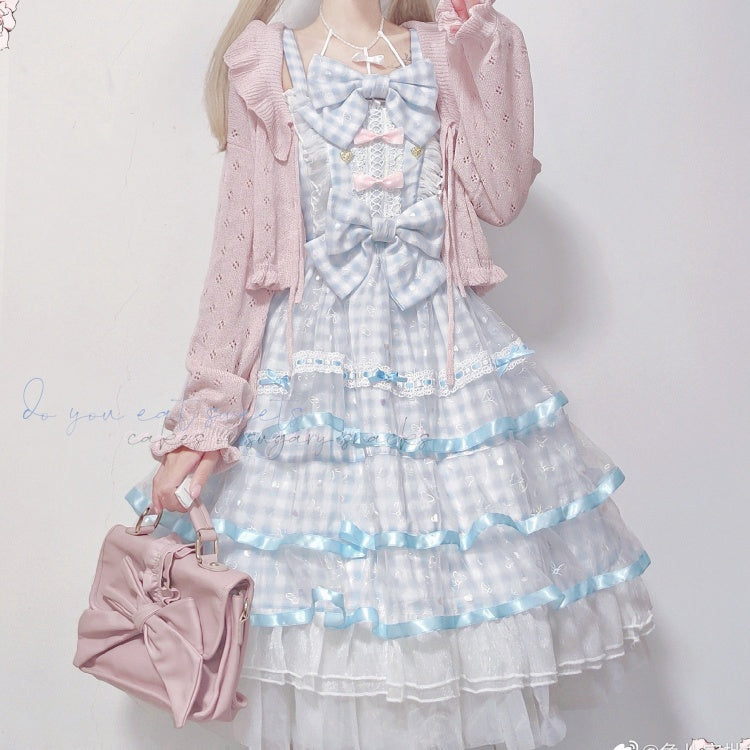 Icing Butterfly Cracker Blue Gingham Tiered Ruffle Hem High Waist Jumper Skirt