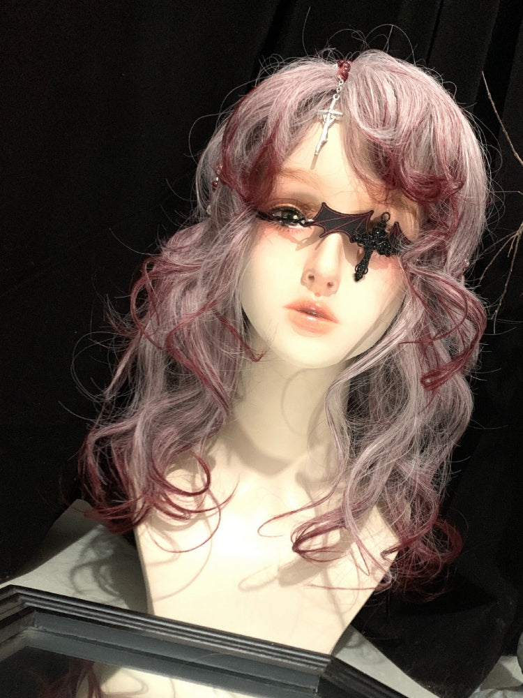 White and Wine Red Ombre Hair Color Long Wavy Synthetic Wig