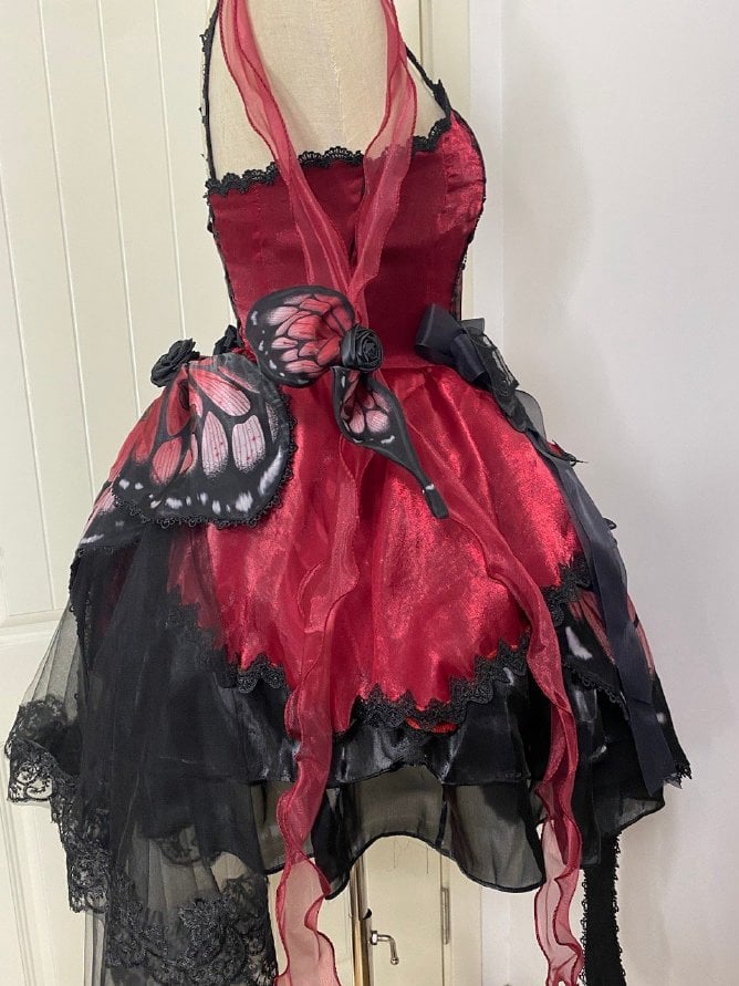 Wine Red Butterfly Jumper Skirt Gothic Princess Dress with Butterfly Train