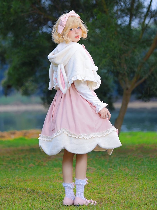 Pink Christmas Reindeer Embroidery Winter Jumper Skirt - Sukuroi