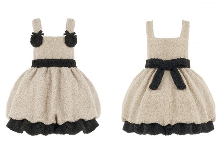 Winter Fleece Bubble Jumper Skirt Detachable Plush Lamb Ears