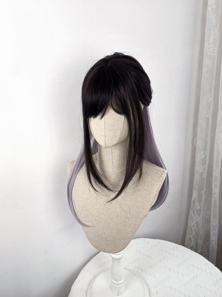 Silver Highlight Long Straight Synthetic Wig