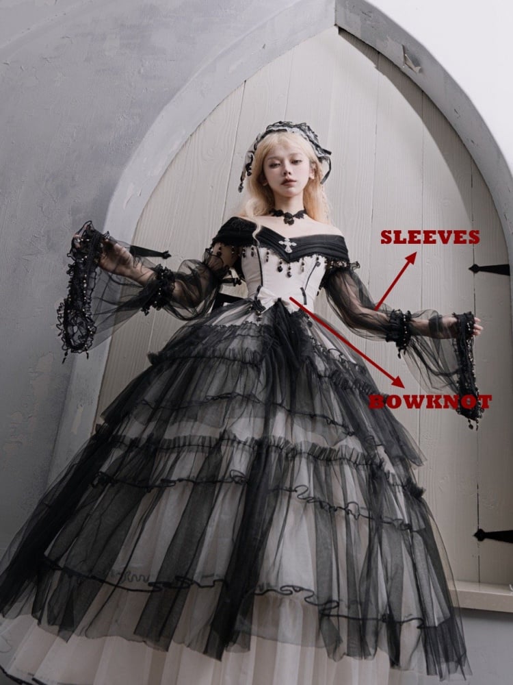 Plus Size Friendly Black Gothic Princess Off-the-shoulder Neckline Dress Black and White