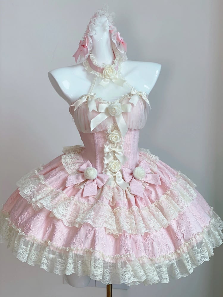Pink Princess Floral Bowknot Design Corset Dress