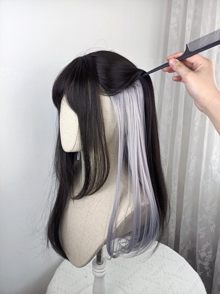 Silver Highlight Long Straight Synthetic Wig