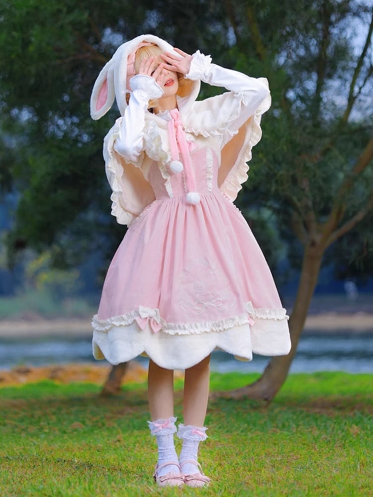 Pink Christmas Reindeer Embroidery Winter Jumper Skirt - Sukuroi