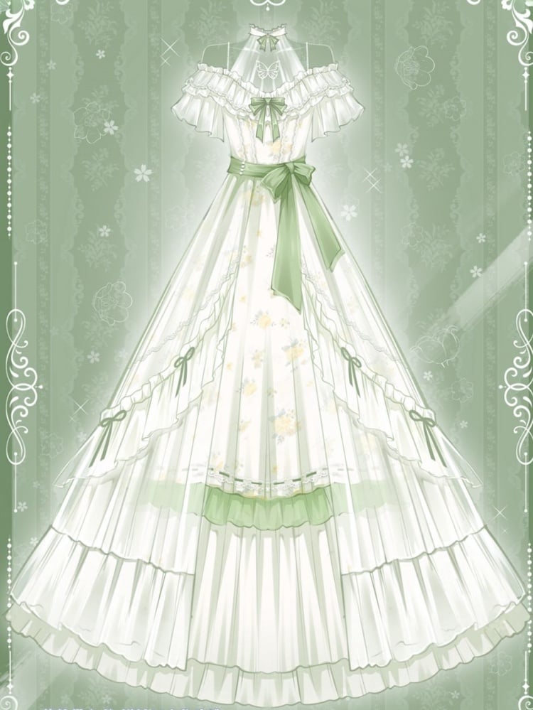 Illusion Neckline Elegant Floral Dress White and Green High Waist Classic One Piece