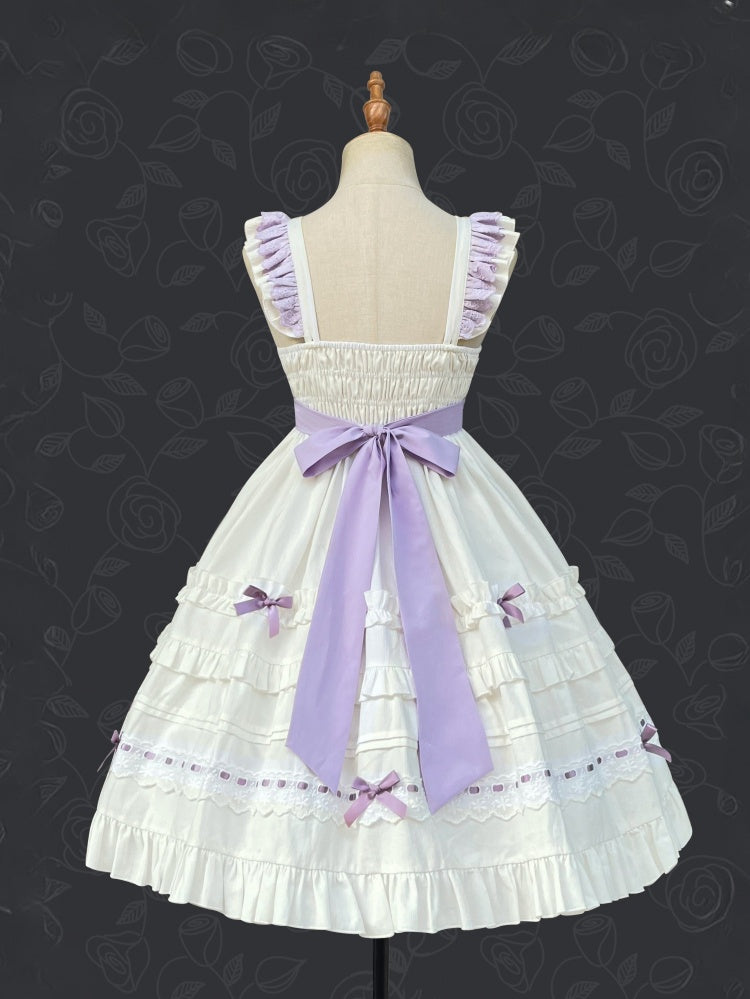 Butterfly and Floral Embroidery Jumper Skirt Light Yellow and Purple