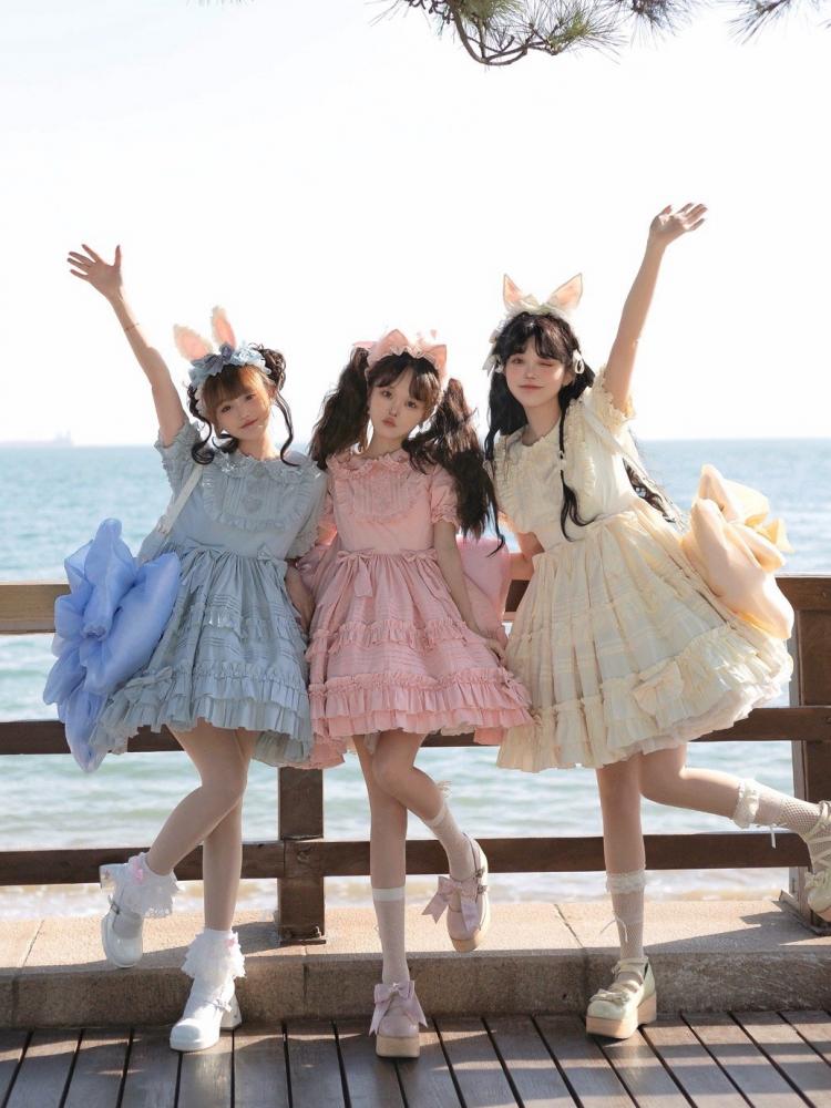 Summer Blue Bowknot Details Ruffle Skirt One Piece