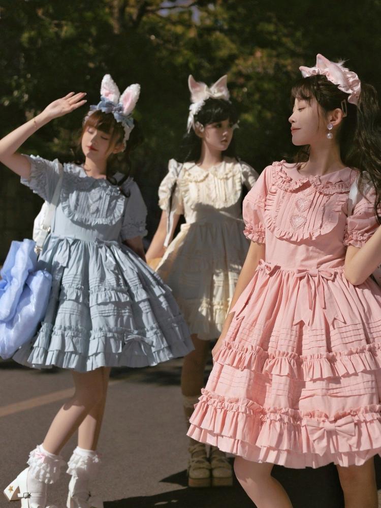 Summer Blue Bowknot Details Ruffle Skirt One Piece