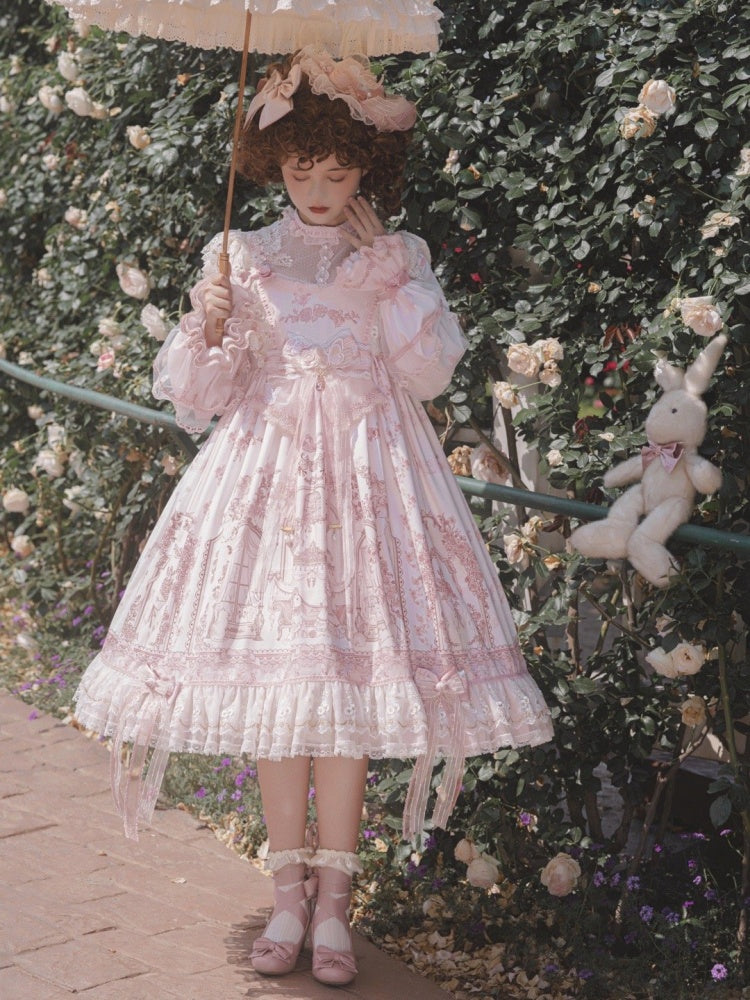 In Stock Sunset Scene High Waist Bowknot Details Long Sleeves Hime One Piece Full Set