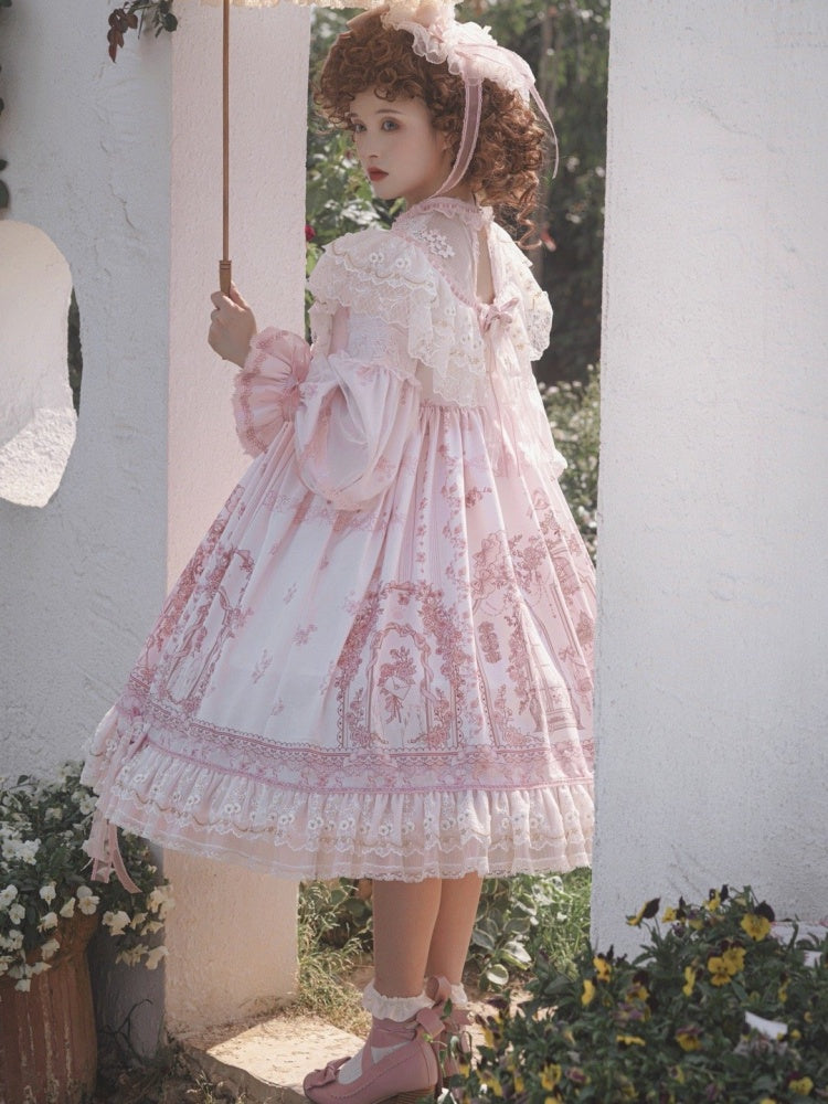 In Stock Sunset Scene High Waist Bowknot Details Long Sleeves Hime One Piece Full Set