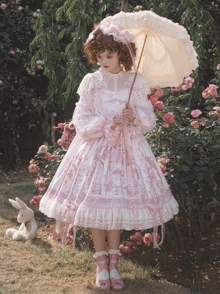 In Stock Sunset Scene High Waist Bowknot Details Long Sleeves Hime One Piece Full Set