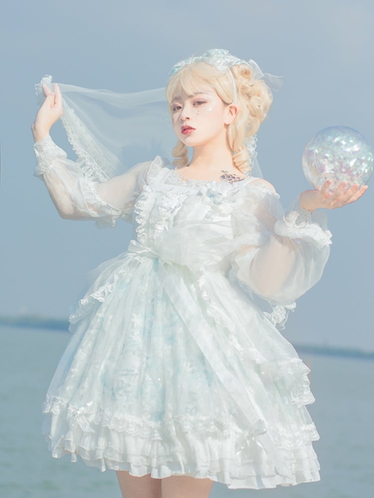 Tears of Aquamarine Mermaid Back Shirring Lace Ruffle Hemline JSK