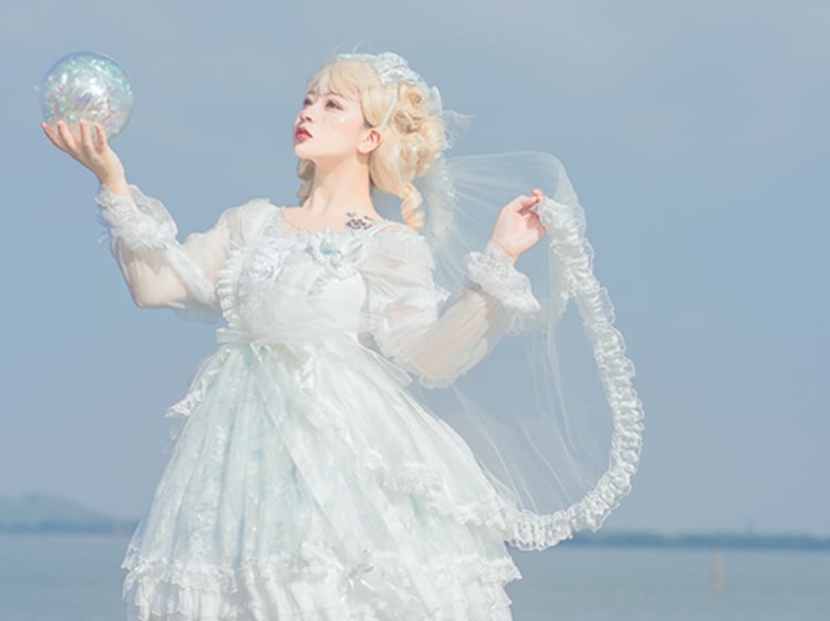 Tears of Aquamarine Mermaid Back Shirring Lace Ruffle Hemline JSK