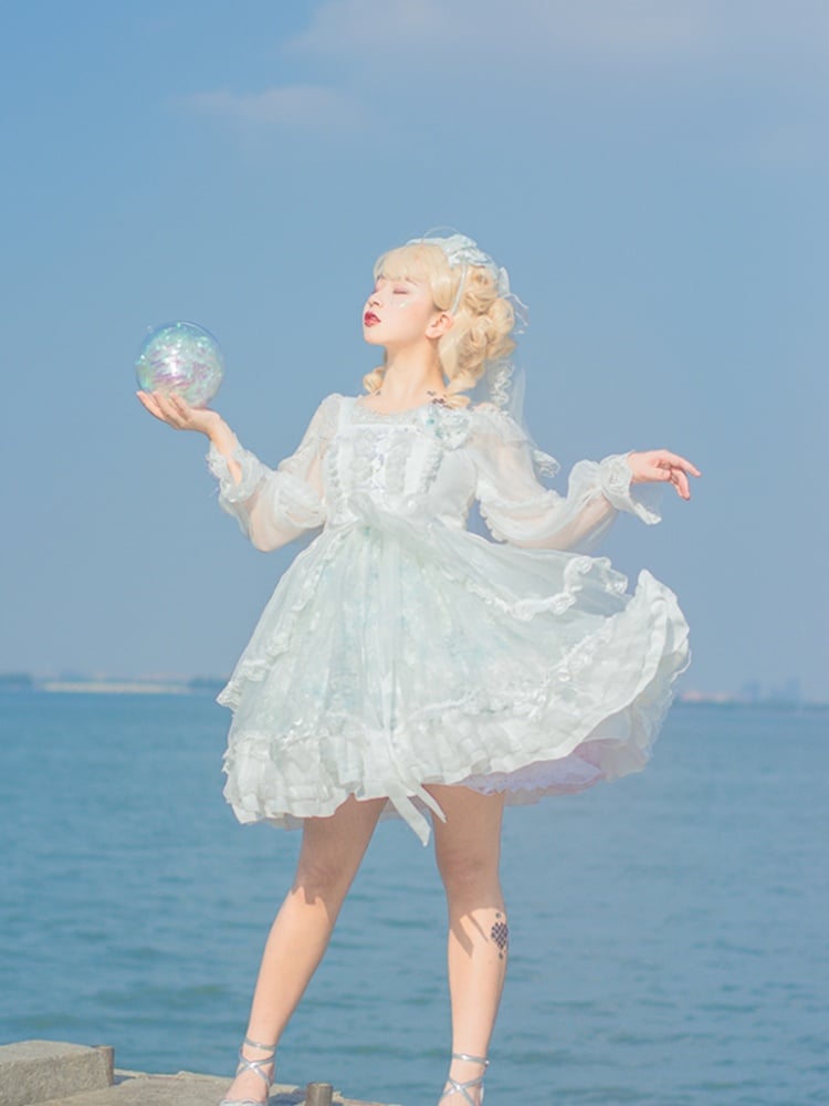 Tears of Aquamarine Mermaid Back Shirring Lace Ruffle Hemline JSK