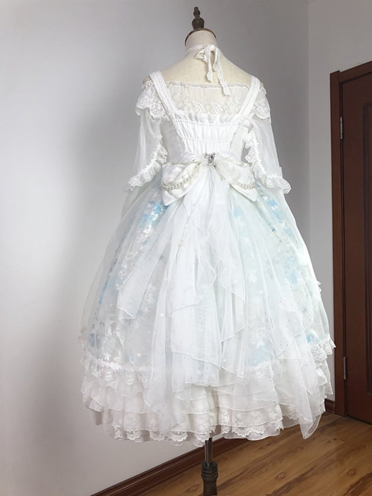 Tears of Aquamarine Mermaid Back Shirring Lace Ruffle Hemline JSK