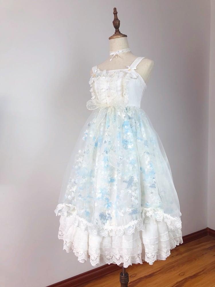 Tears of Aquamarine Mermaid Back Shirring Lace Ruffle Hemline JSK