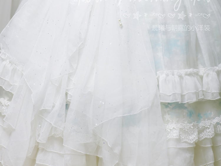 Tears of Aquamarine Mermaid Back Shirring Lace Ruffle Hemline JSK