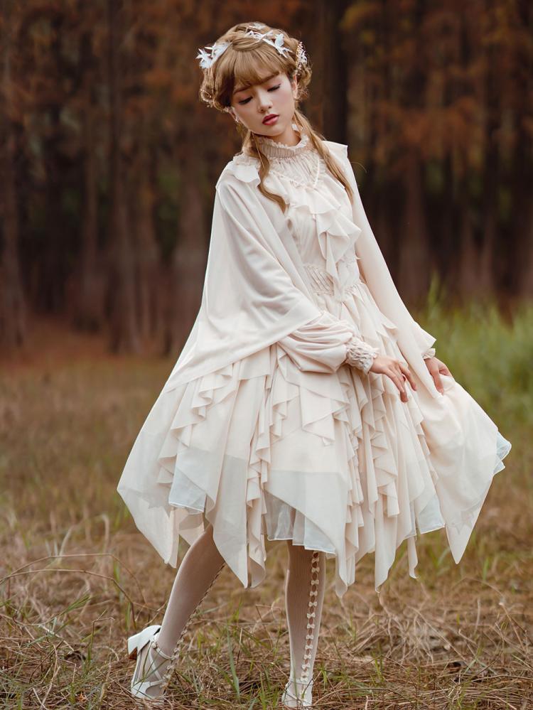 Detachable Cape Irregular Hemline JSK