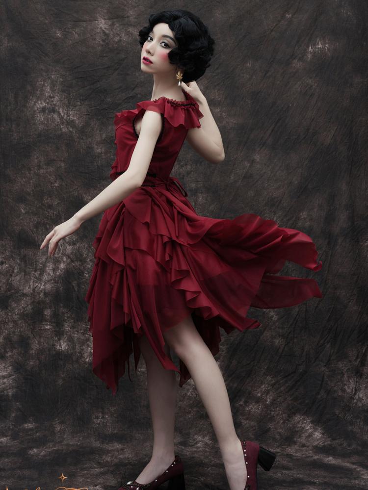 Detachable Cape Irregular Hemline JSK