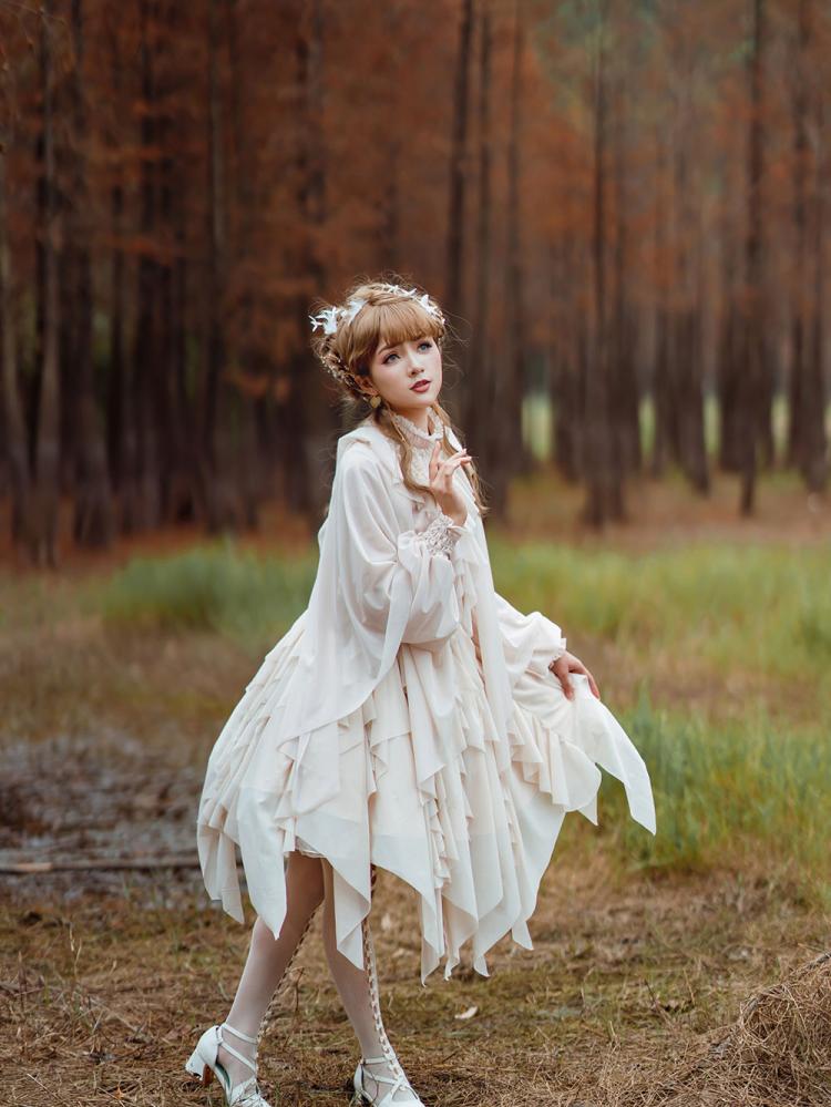 Detachable Cape Irregular Hemline JSK