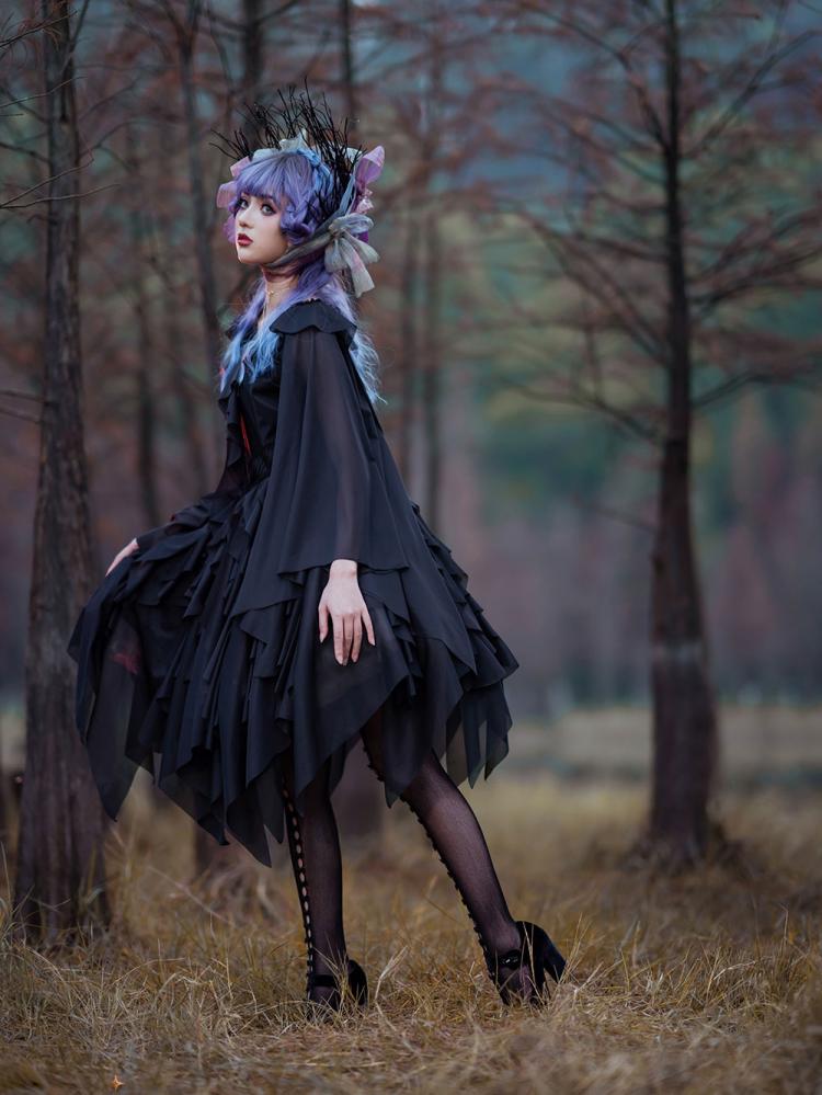 Detachable Cape Irregular Hemline JSK