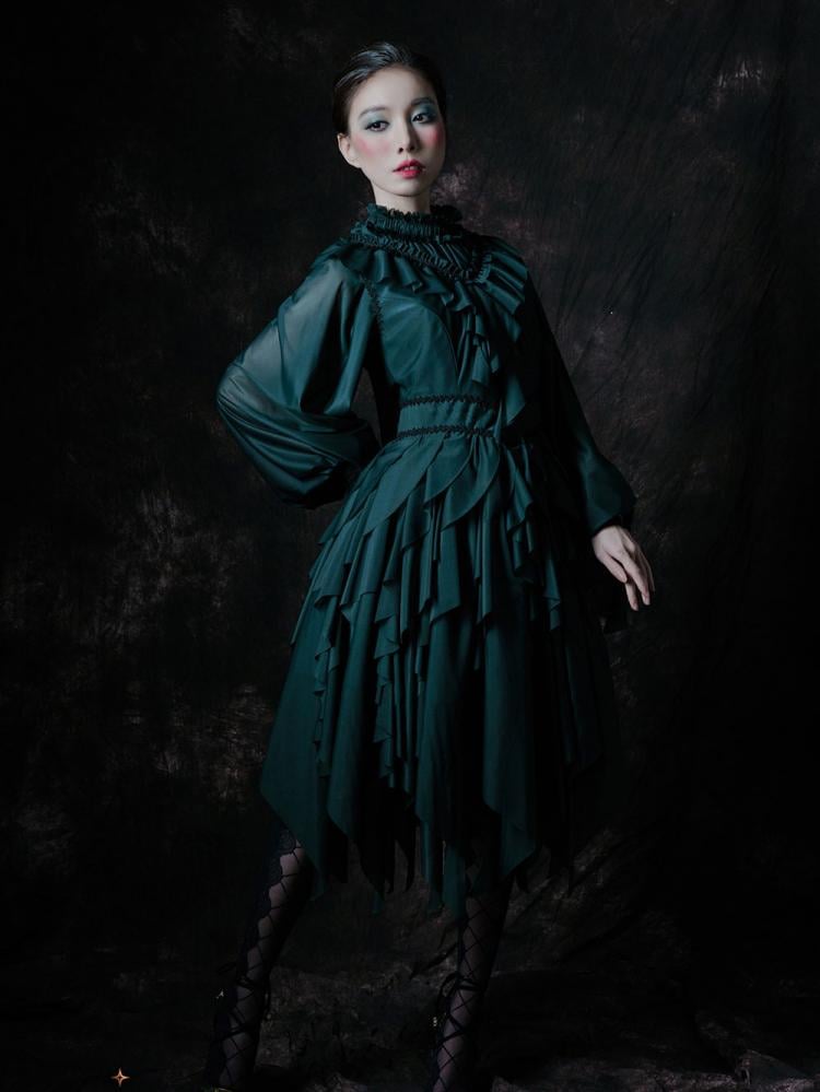 Detachable Cape Irregular Hemline JSK