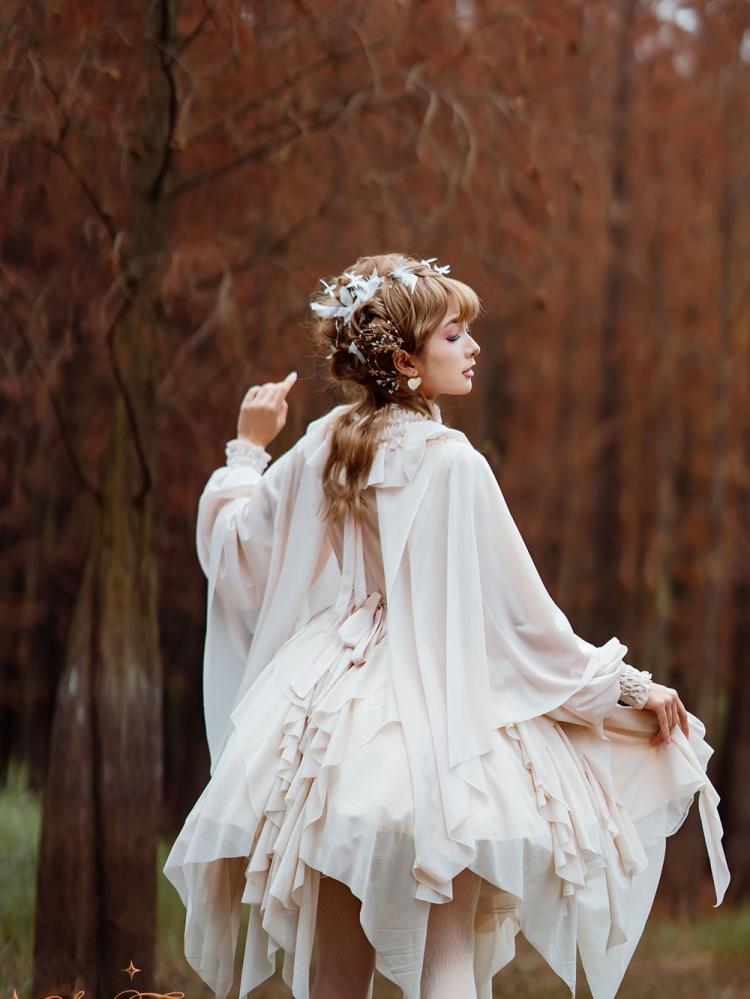 Detachable Cape Irregular Hemline JSK