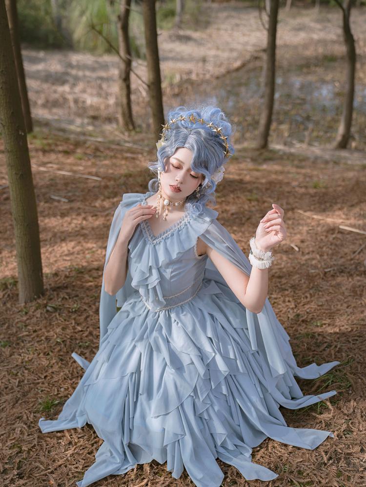 Detachable Cape Irregular Hemline JSK