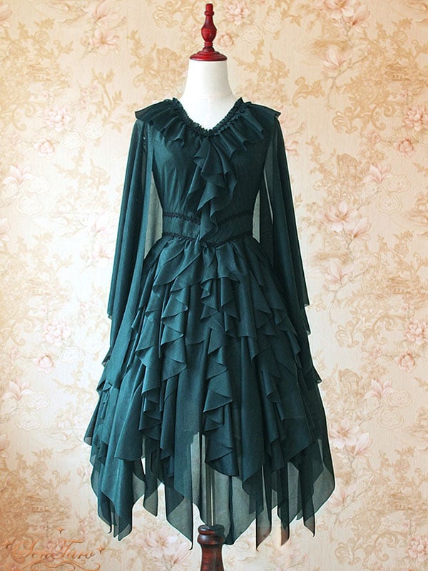 Detachable Cape Irregular Hemline JSK