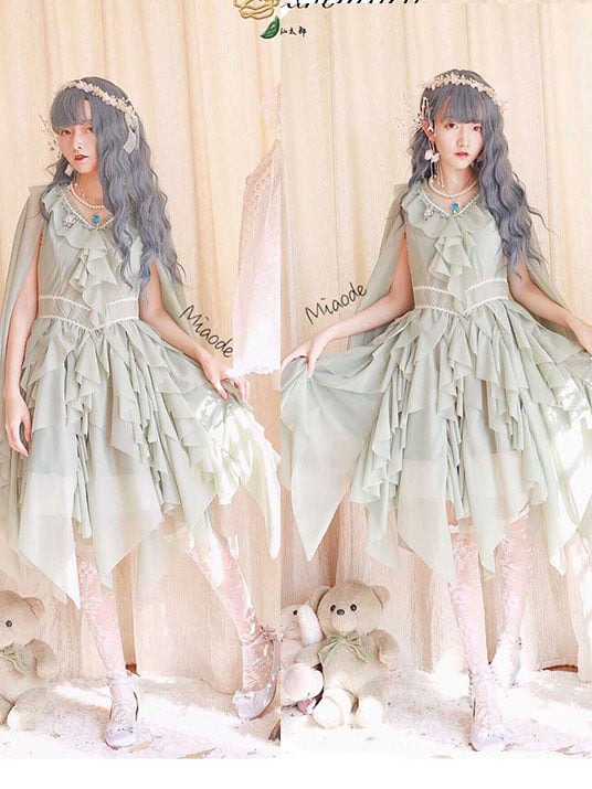 Detachable Cape Irregular Hemline JSK