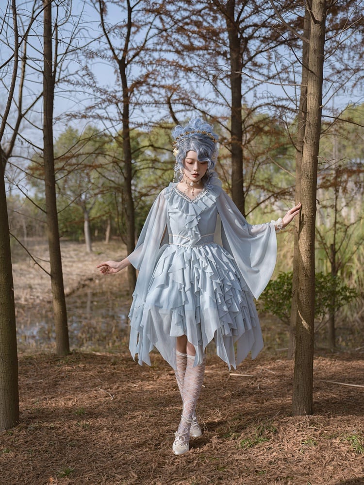 Detachable Cape Irregular Hemline JSK