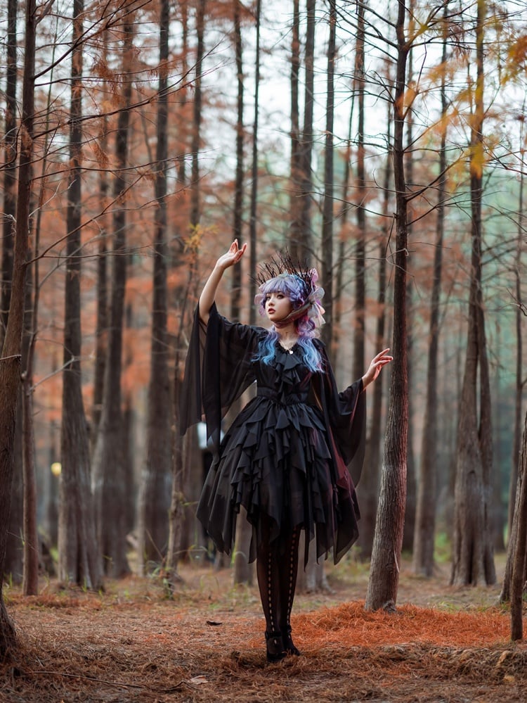 Detachable Cape Irregular Hemline JSK