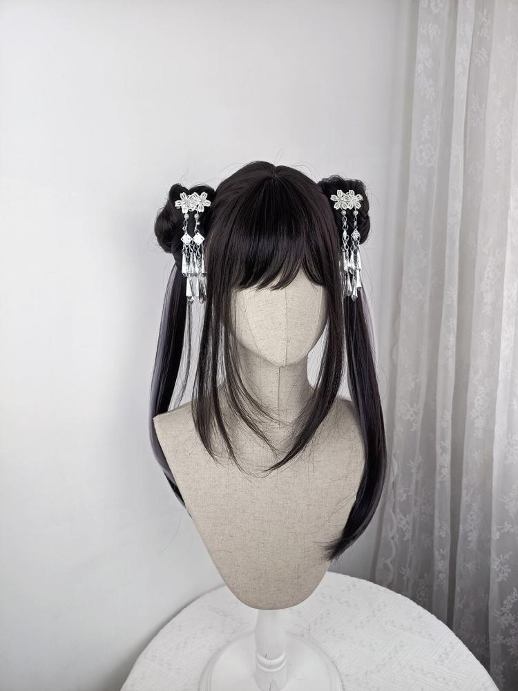 Silver Highlight Long Straight Synthetic Wig