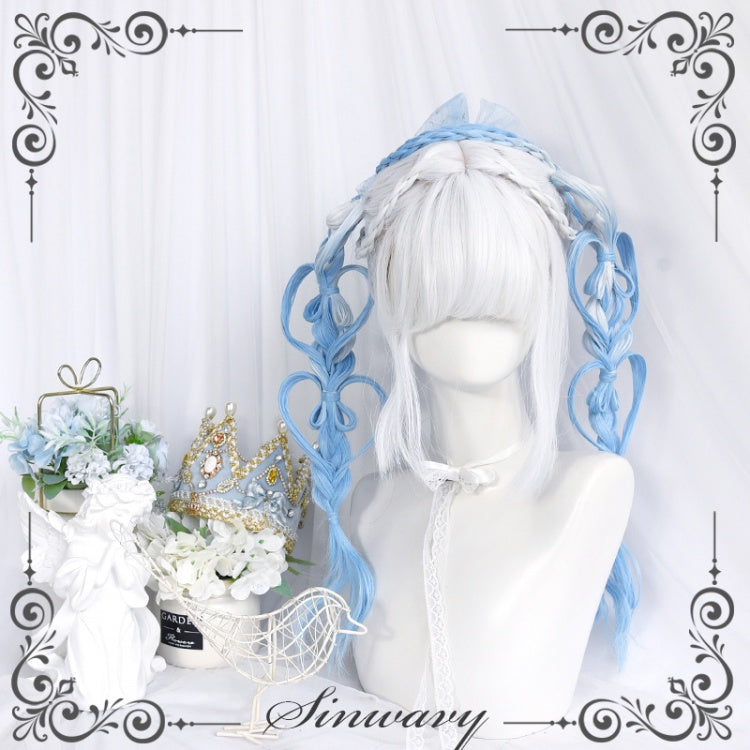 Milk Blue Gradient Long Wool Curly Synthetic Wig