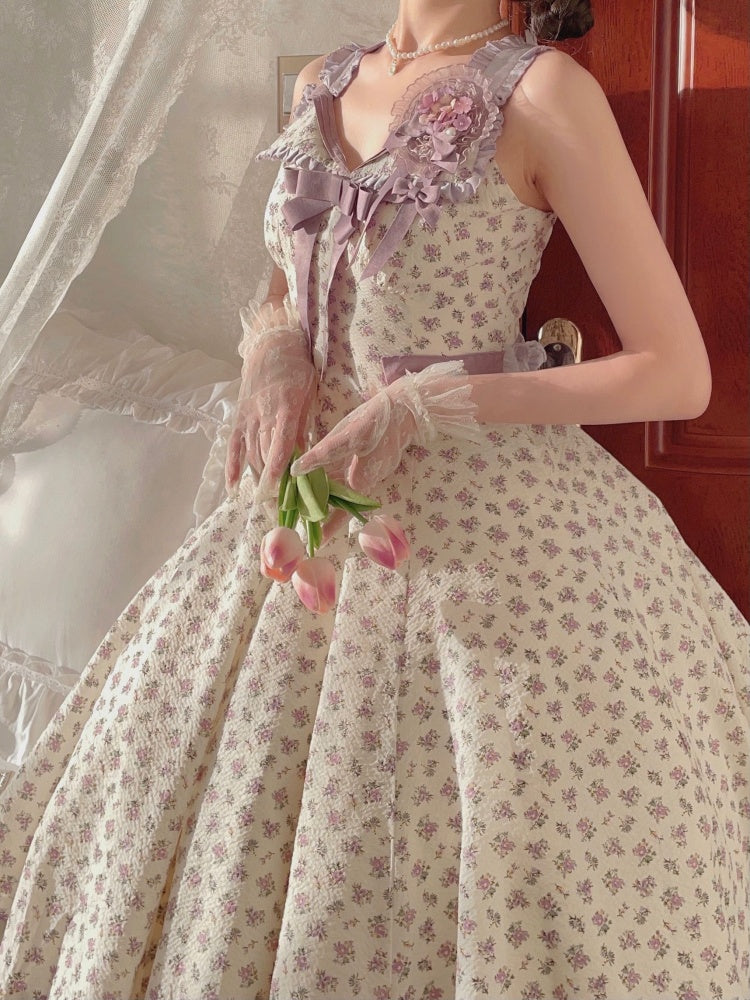 Flipped Purple Floral Print High Waist Elegant Jumper Skirt