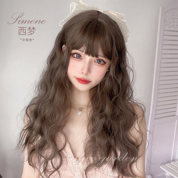 Simone Long Wool Curly Synthetic Wig with Bangs