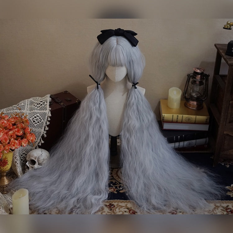 120CM Silver-gray Water Ripple Long Culry Synthetic Wig with Bangs