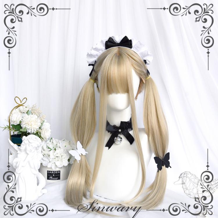 Showa Dark Brown / Pink / Gold Long Straight Synthetic Wig with Bangs