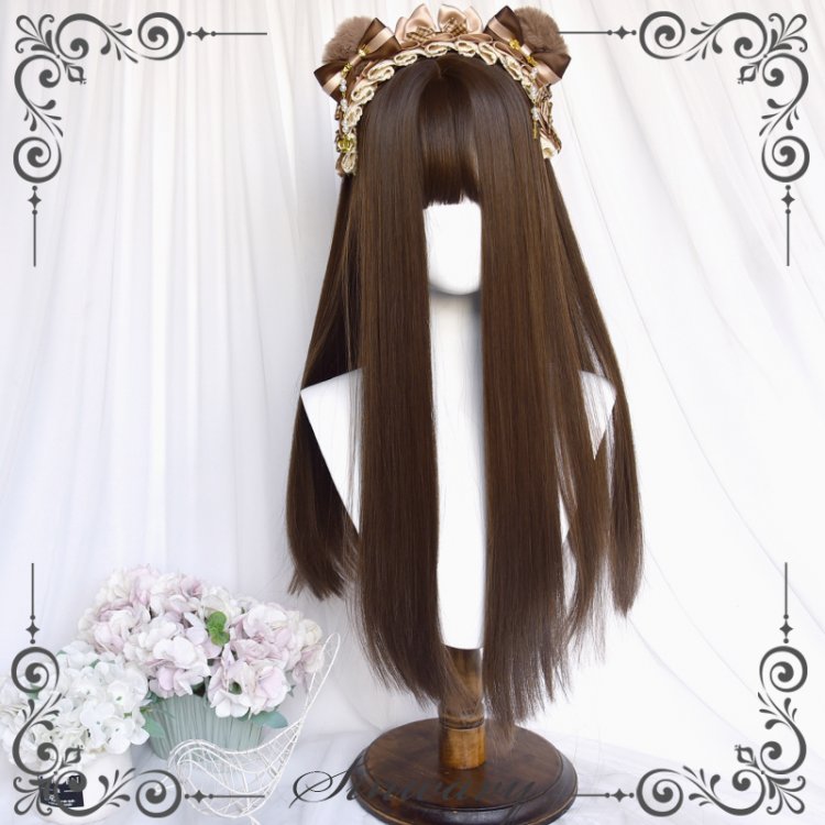 Honey Cubes Brown Long Straight Synthetic Wig with Bangs