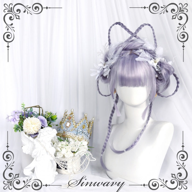 Taro Puree Bobo Long Micro Curly Synthetic Wig with Air Bangs