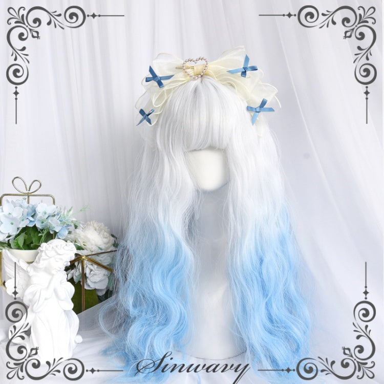 Milk Blue Gradient Long Wool Curly Synthetic Wig