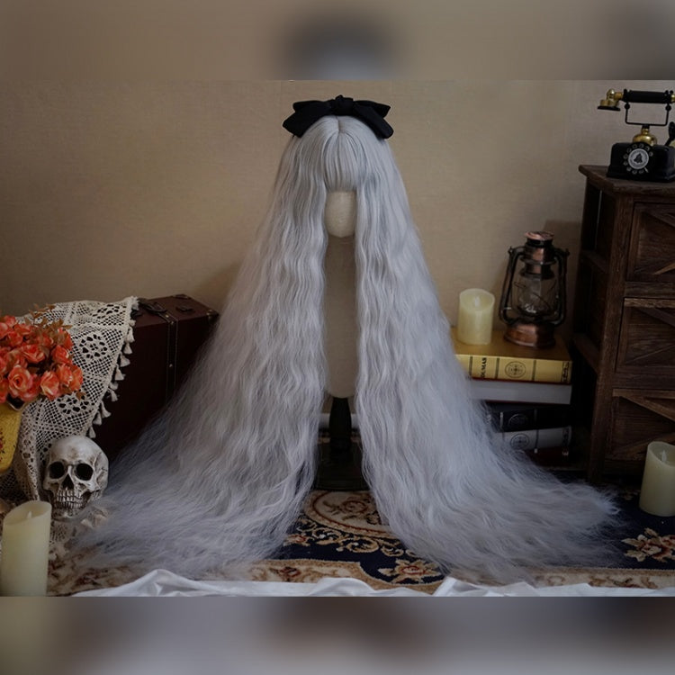 120CM Silver-gray Water Ripple Long Culry Synthetic Wig with Bangs