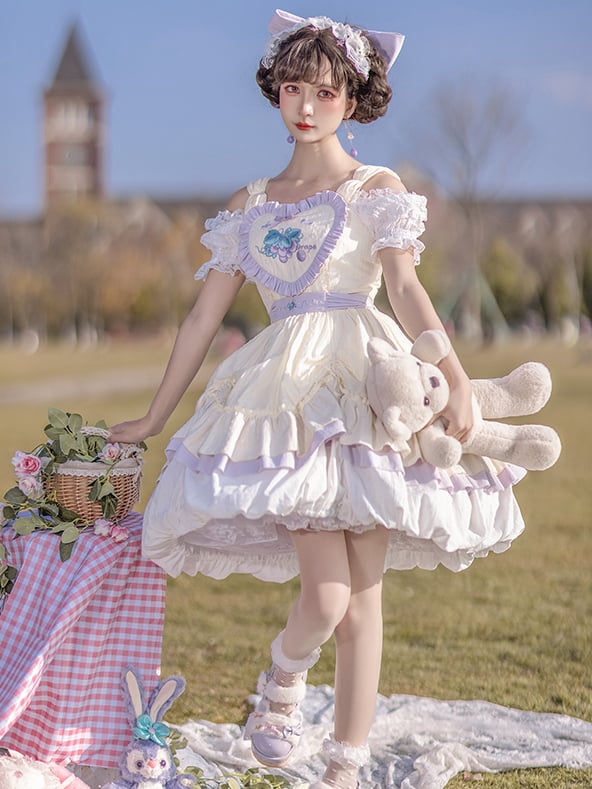 Grape Embroidery Bud Skirt Sweet Jumper Skirt